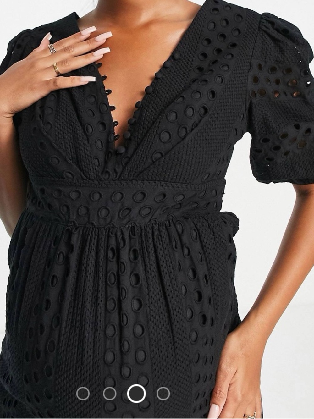 Black Eyelet V-Neck Puff Sleeve Dress